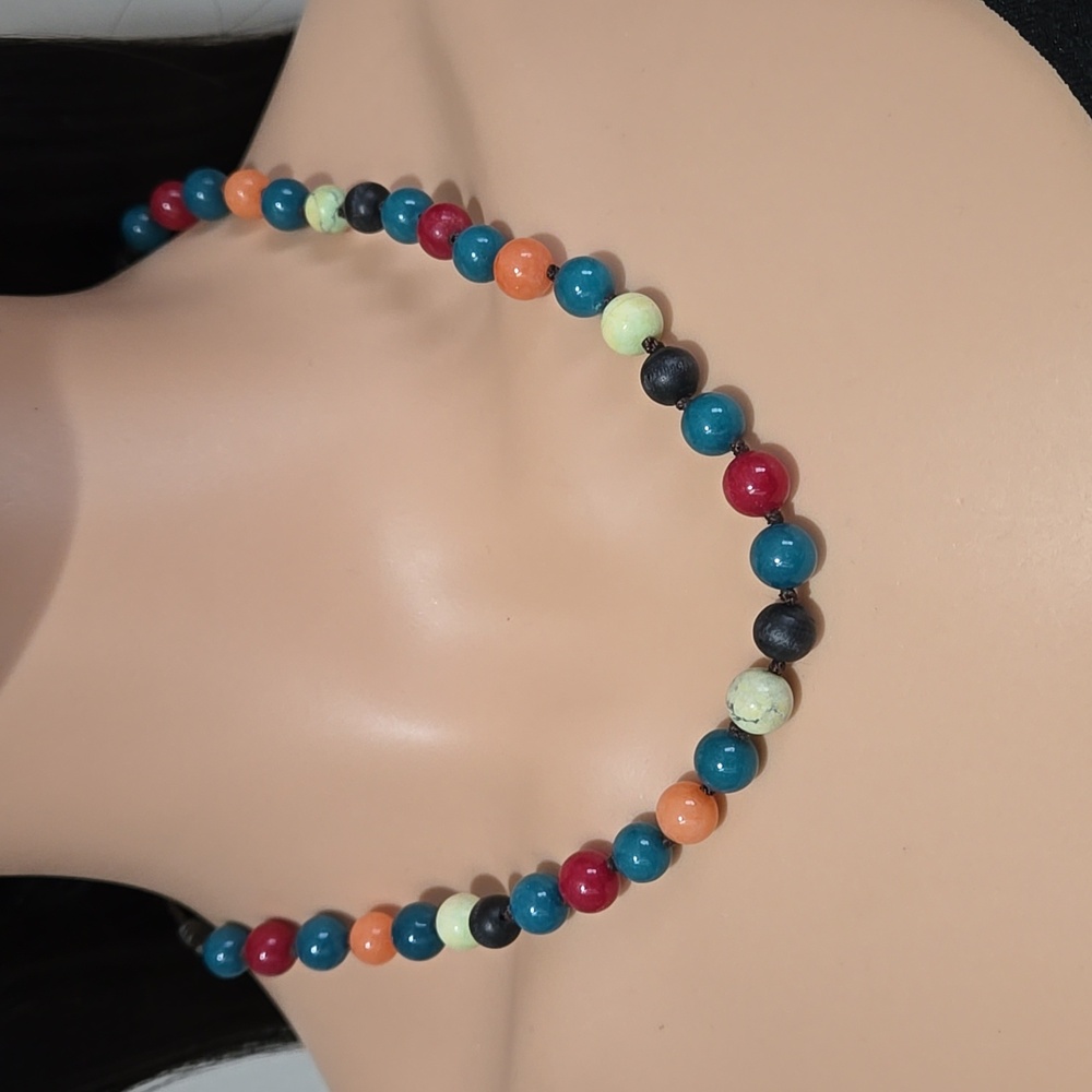Fossil Colorful Glass Bead Necklace